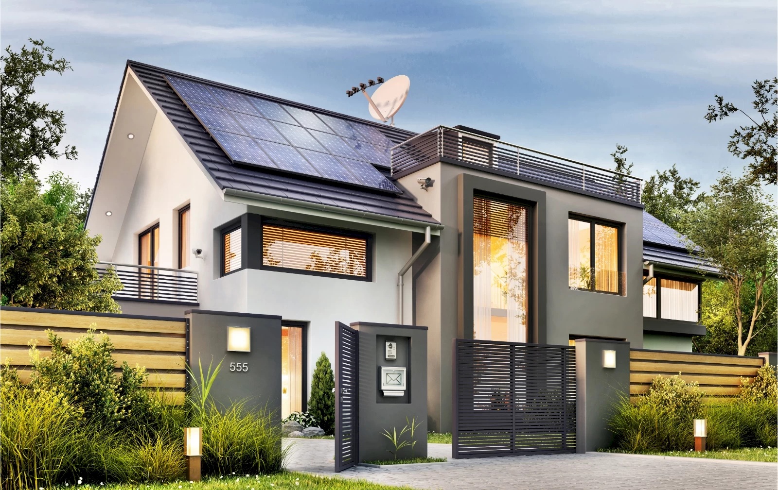 Modern Irish family home with roof installed solar PV panels in Dublin